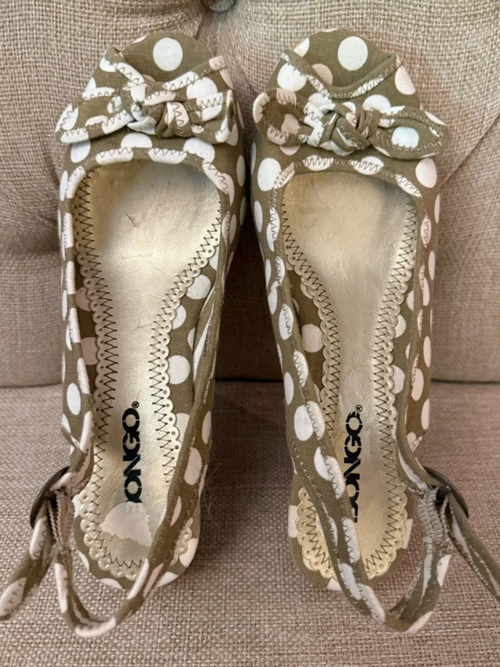 Retro Polka Dot Wedge Espadrilles in Olive and Cream pin up sexy